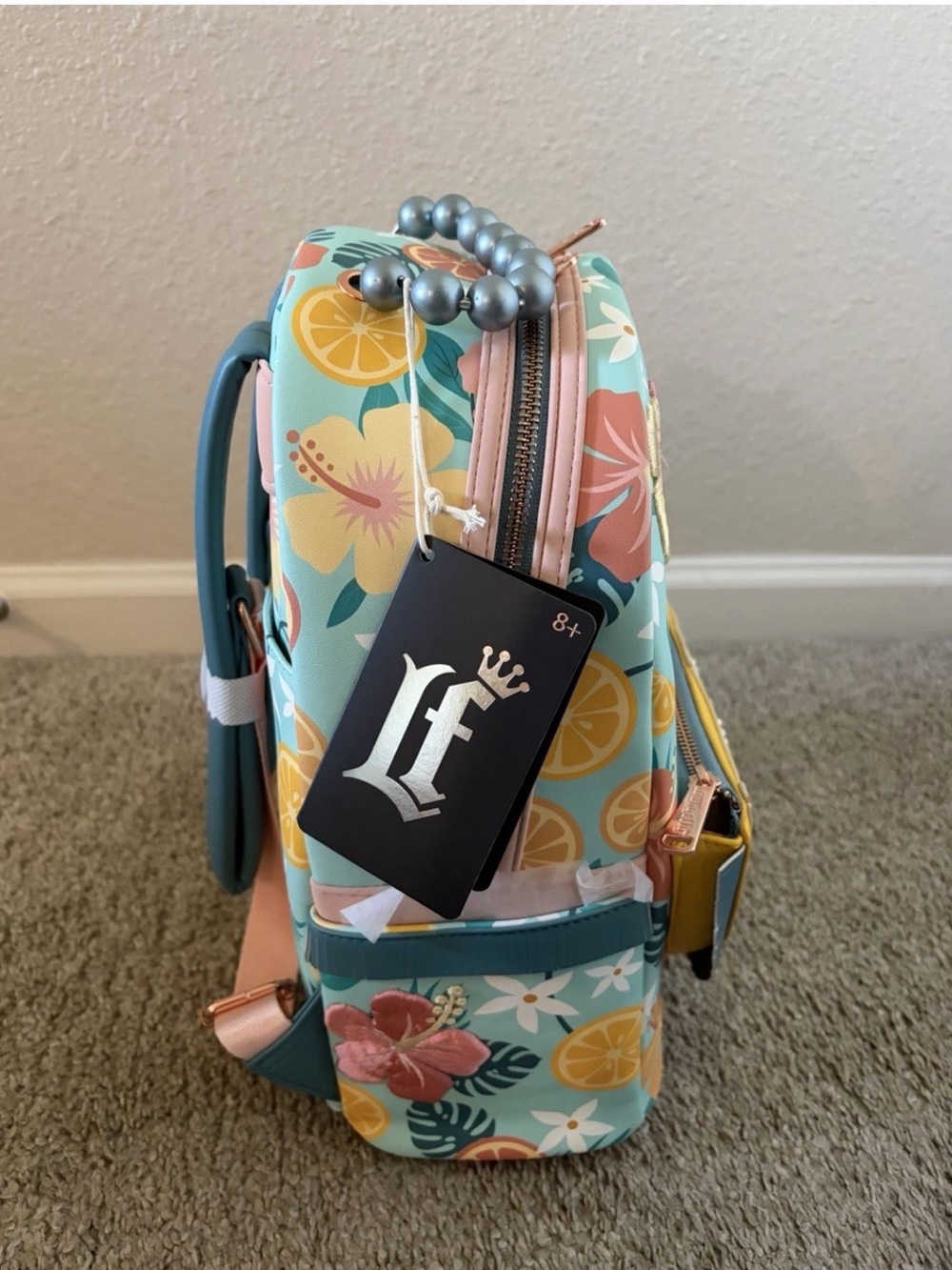 Loungefly Lemon Slice Floral Crossbody Backpack - Yellow & Teal - Picture 2 of 6